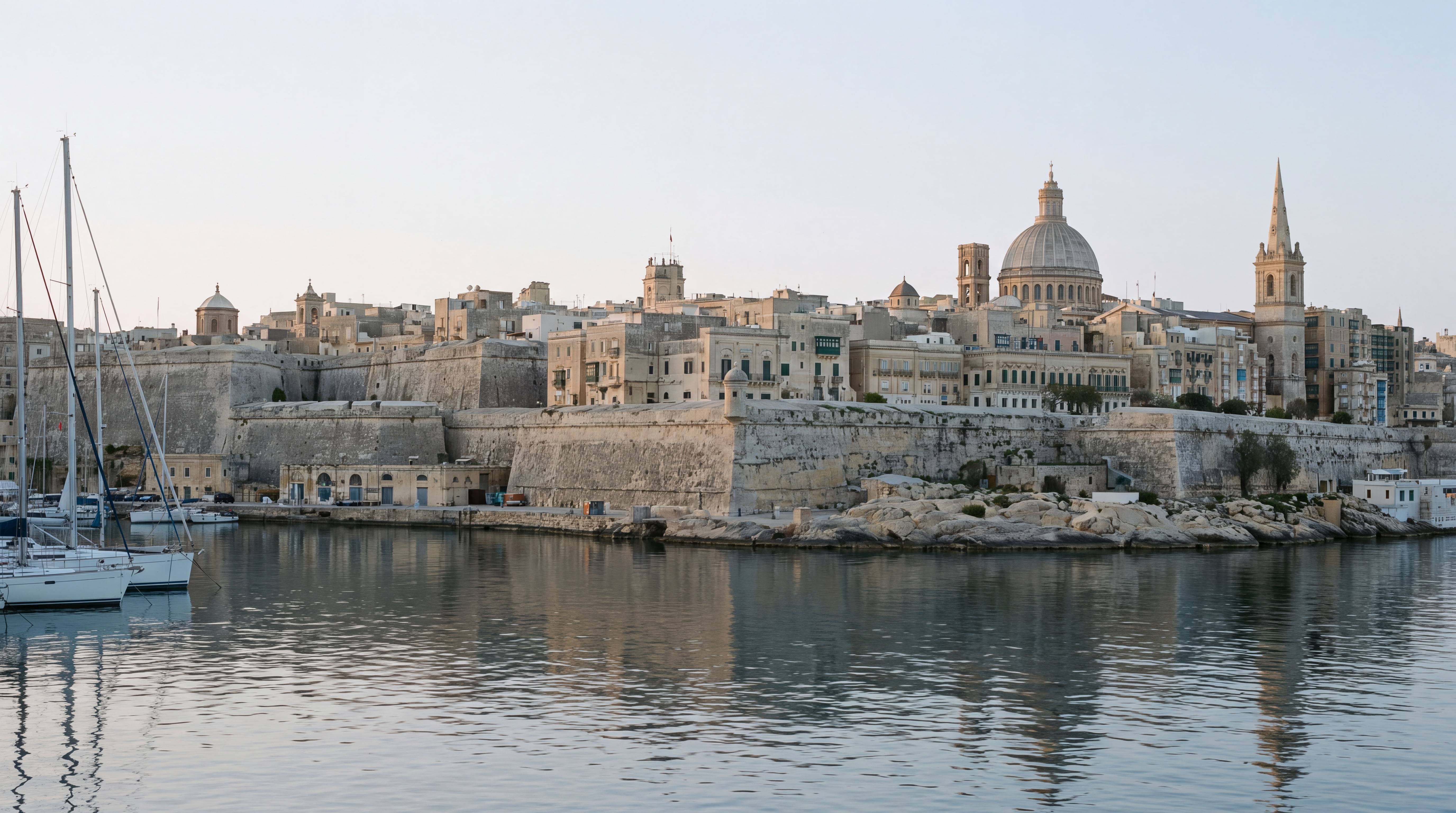 Valletta seen from the water at dusk